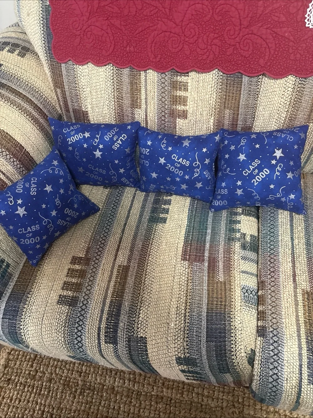 Decorative Blue 'Class of 2000' Accent Pillow Set of 4 handmade